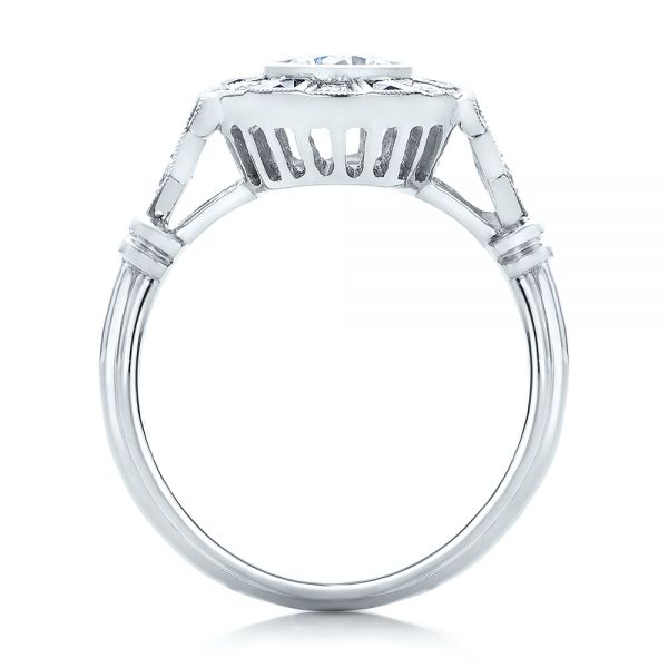 Art Deco Style Blue Sapphire Halo And Diamond Engagement Ring - Front View - 101987