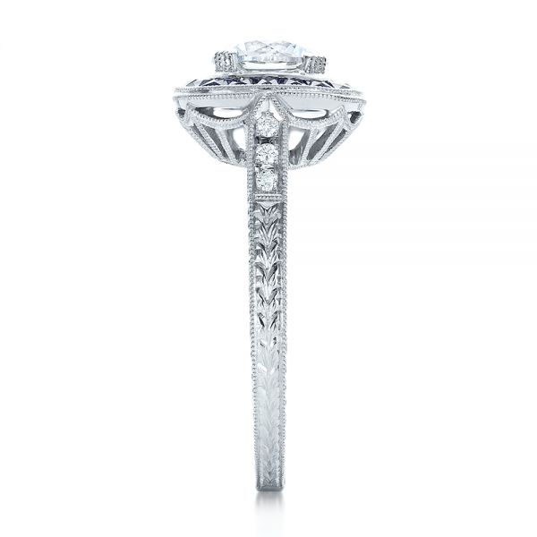 Art Deco Style Blue Sapphire Halo And Diamond Engagement Ring - Side View - 100384