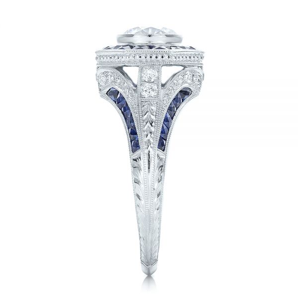 Art Deco Style Blue Sapphire Halo And Diamond Engagement Ring - Side View -  100386