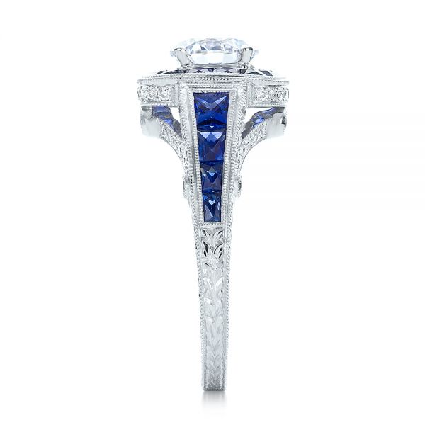 Art Deco Style Blue Sapphire Halo And Diamond Engagement Ring - Side View -  100387
