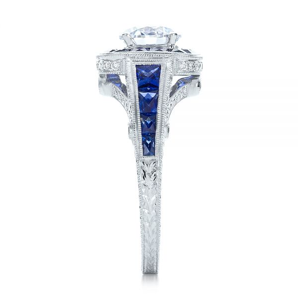 Art Deco Style Blue Sapphire Halo And Diamond Engagement Ring - Side View - 100387