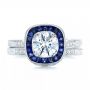 Art Deco Style Blue Sapphire Halo And Diamond Engagement Ring - Top View -  100384 - Thumbnail