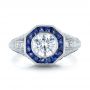 Art Deco Style Blue Sapphire Halo And Diamond Engagement Ring - Top View -  100386 - Thumbnail