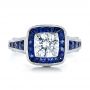 Art Deco Style Blue Sapphire Halo And Diamond Engagement Ring - Top View -  100387 - Thumbnail