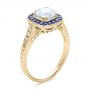 18k Yellow Gold Art Deco Style Blue Sapphire Halo And Diamond Engagement Ring