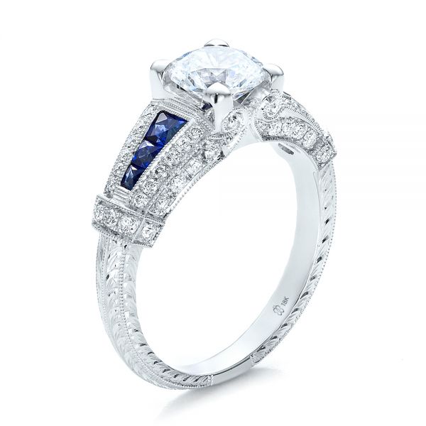 Art Deco Style Blue Sapphire and Diamond Engagement Ring - Image