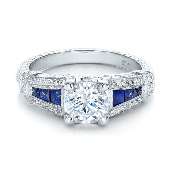 Art Deco Style Blue Sapphire And Diamond Engagement Ring - Flat View -  100388
