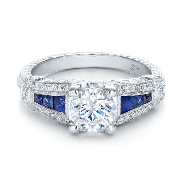 Art Deco Style Blue Sapphire And Diamond Engagement Ring - Flat View - 100388