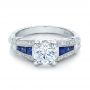 Art Deco Style Blue Sapphire And Diamond Engagement Ring - Flat View -  100388 - Thumbnail