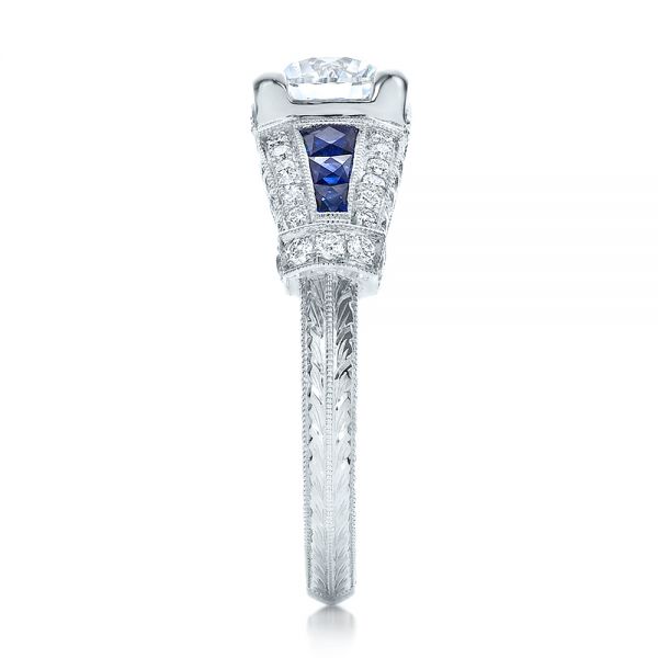 Art Deco Style Blue Sapphire And Diamond Engagement Ring - Side View -  100388