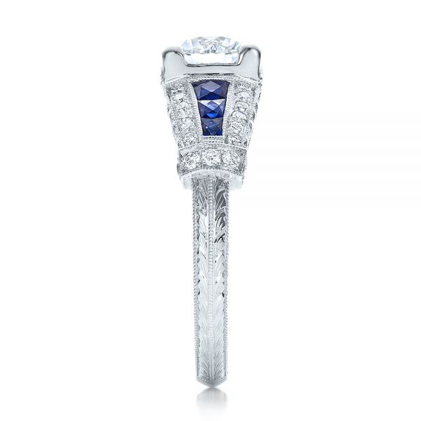 Art Deco Style Blue Sapphire And Diamond Engagement Ring - Side View - 100388