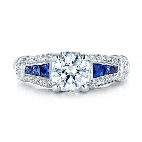 Art Deco Style Blue Sapphire And Diamond Engagement Ring - Top View - 100388