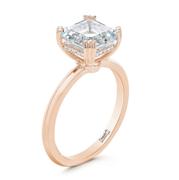 14k Rose Gold 14k Rose Gold Asscher Cut Hidden Halo Engagement Ring - Three-Quarter View -  107585