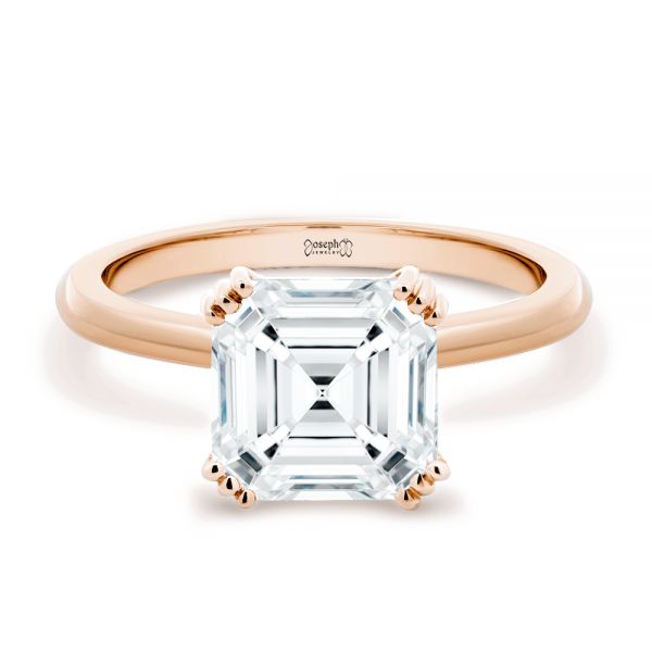 18k Rose Gold 18k Rose Gold Asscher Cut Hidden Halo Engagement Ring - Flat View -  107585