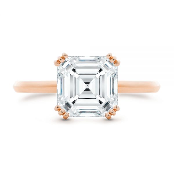 18k Rose Gold 18k Rose Gold Asscher Cut Hidden Halo Engagement Ring - Top View -  107585