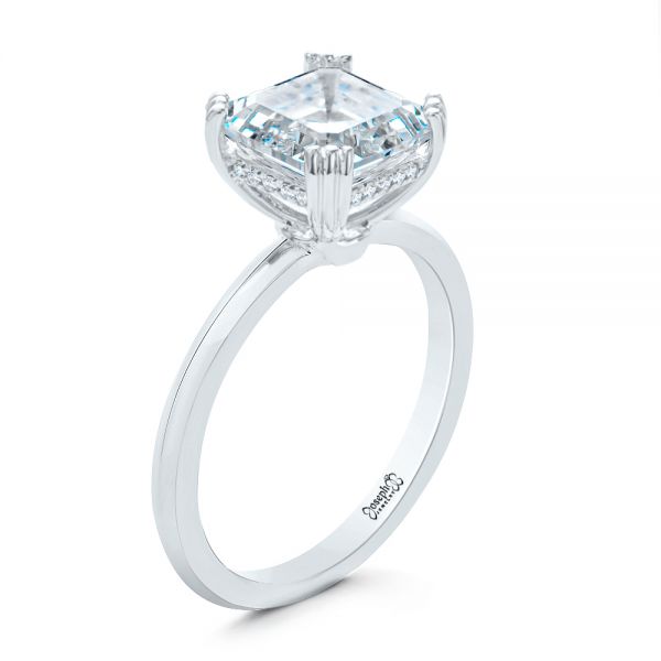  Platinum Platinum Asscher Cut Hidden Halo Engagement Ring - Three-Quarter View -  107585