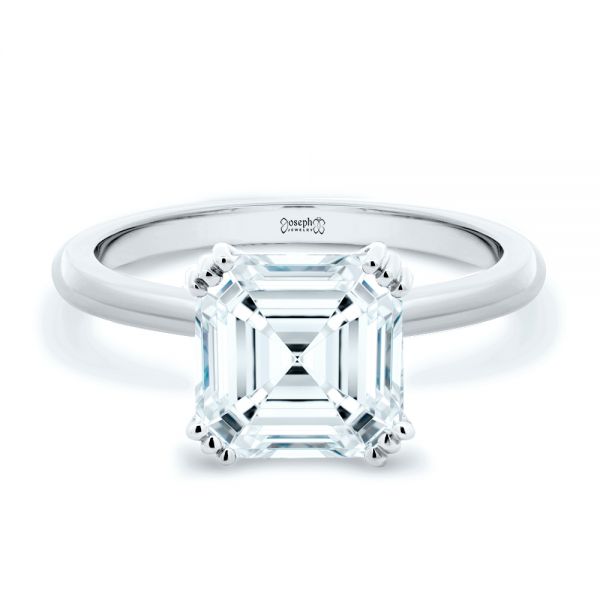 14k White Gold 14k White Gold Asscher Cut Hidden Halo Engagement Ring - Flat View - 107585