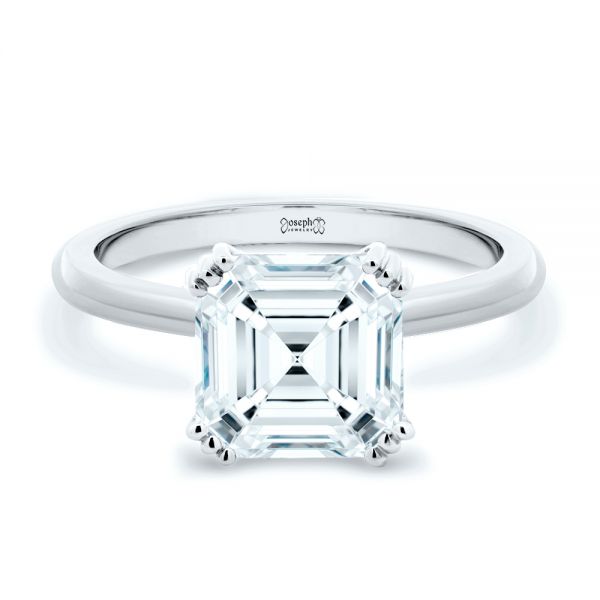 18k White Gold 18k White Gold Asscher Cut Hidden Halo Engagement Ring - Flat View -  107585