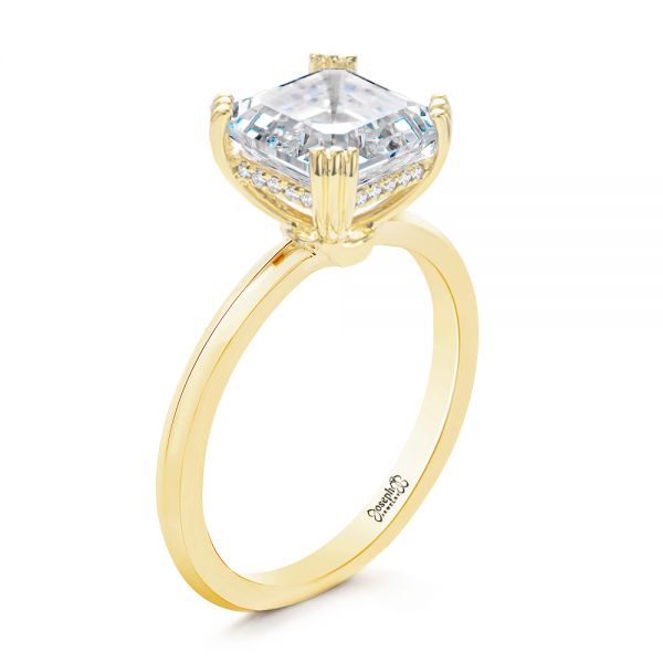 18k Yellow Gold Asscher Cut Hidden Halo Engagement Ring - Three-Quarter View -  107585