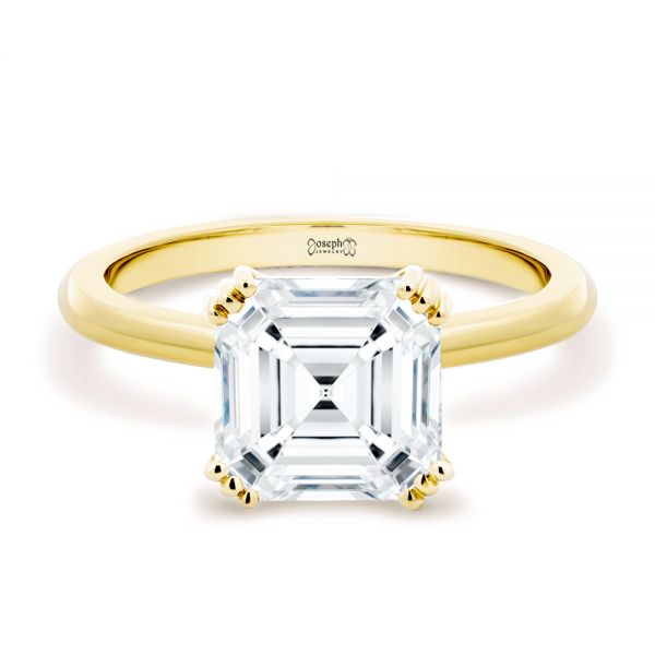 18k Yellow Gold Asscher Cut Hidden Halo Engagement Ring - Flat View -  107585