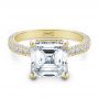 18k Yellow Gold Asscher Cut Pave Engagement Ring - Flat View -  107295 - Thumbnail