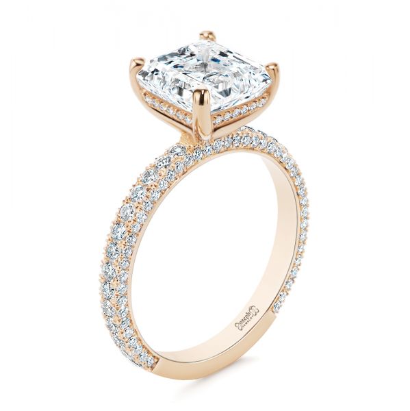 14k Rose Gold 14k Rose Gold Asscher Cut Pave And Hidden Halo Engagement Ring - Three-Quarter View -  107295 - Thumbnail