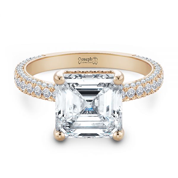 14k Rose Gold 14k Rose Gold Asscher Cut Pave And Hidden Halo Engagement Ring - Flat View - 107295