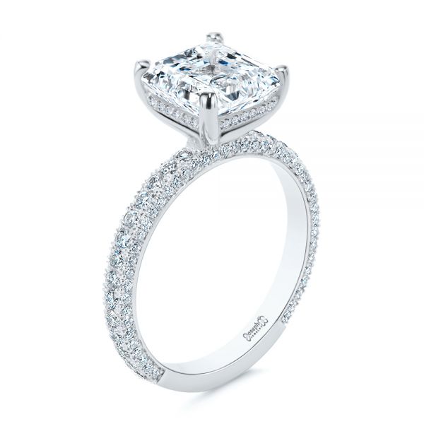 14k White Gold 14k White Gold Asscher Cut Pave And Hidden Halo Engagement Ring - Three-Quarter View -  107295 - Thumbnail