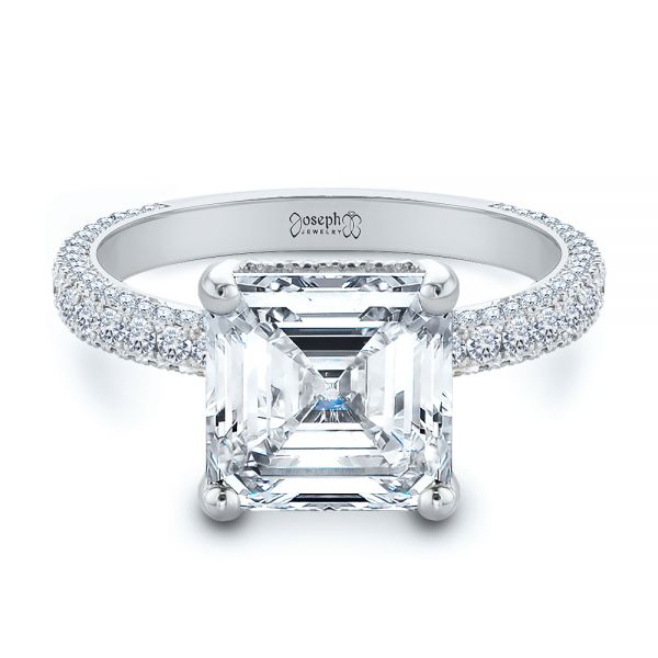  Platinum Platinum Asscher Cut Pave And Hidden Halo Engagement Ring - Flat View -  107295 - Thumbnail