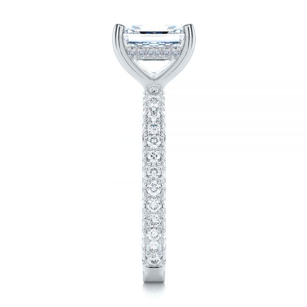 14k White Gold 14k White Gold Asscher Cut Pave And Hidden Halo Engagement Ring - Side View - 107295