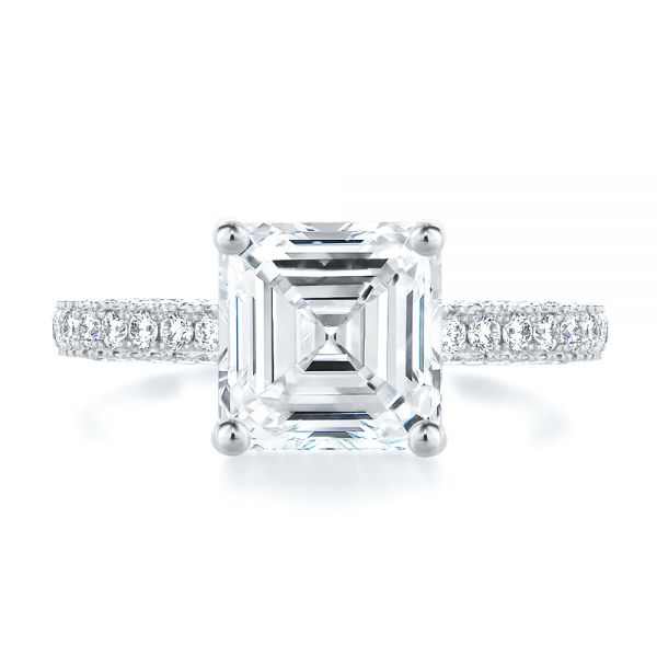 14k White Gold 14k White Gold Asscher Cut Pave And Hidden Halo Engagement Ring - Top View -  107295 - Thumbnail