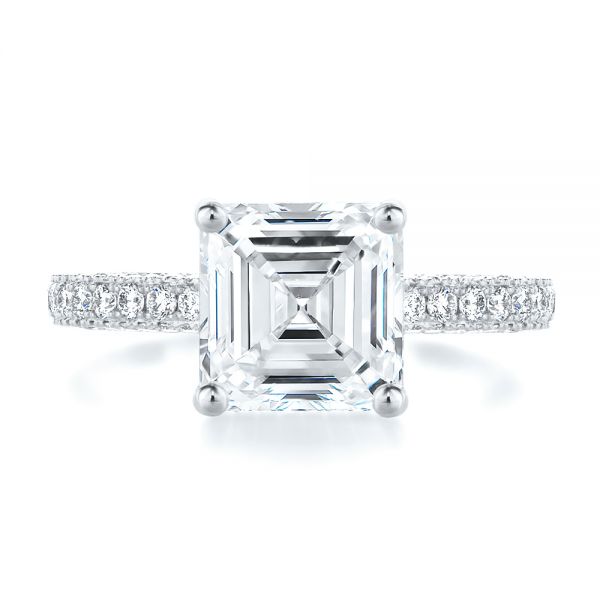 14k White Gold 14k White Gold Asscher Cut Pave And Hidden Halo Engagement Ring - Top View - 107295