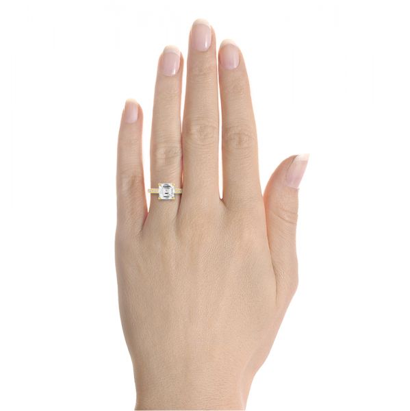 18k Yellow Gold Asscher Cut Pave And Hidden Halo Engagement Ring - Hand View - 107295