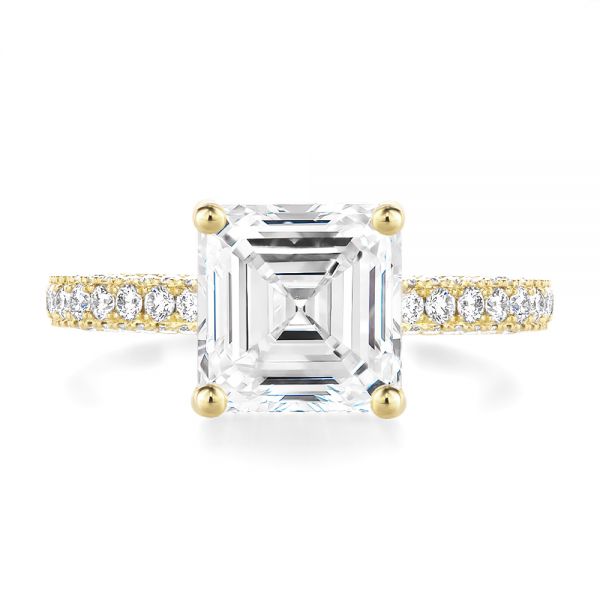 18k Yellow Gold Asscher Cut Pave And Hidden Halo Engagement Ring - Top View -  107295 - Thumbnail