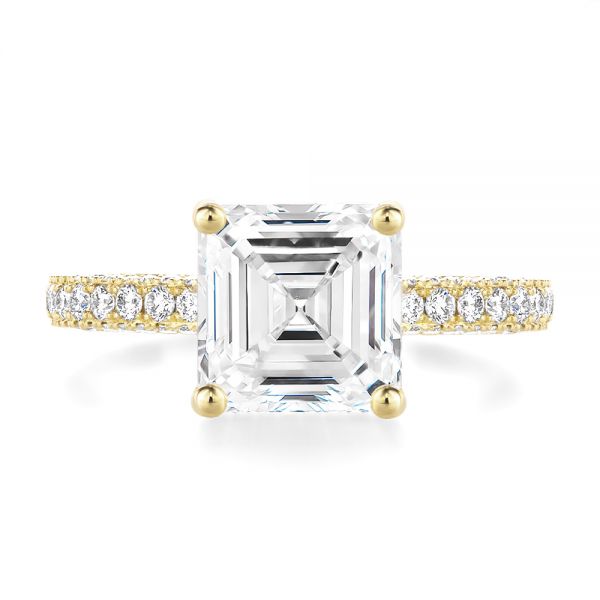 18k Yellow Gold Asscher Cut Pave And Hidden Halo Engagement Ring - Top View - 107295