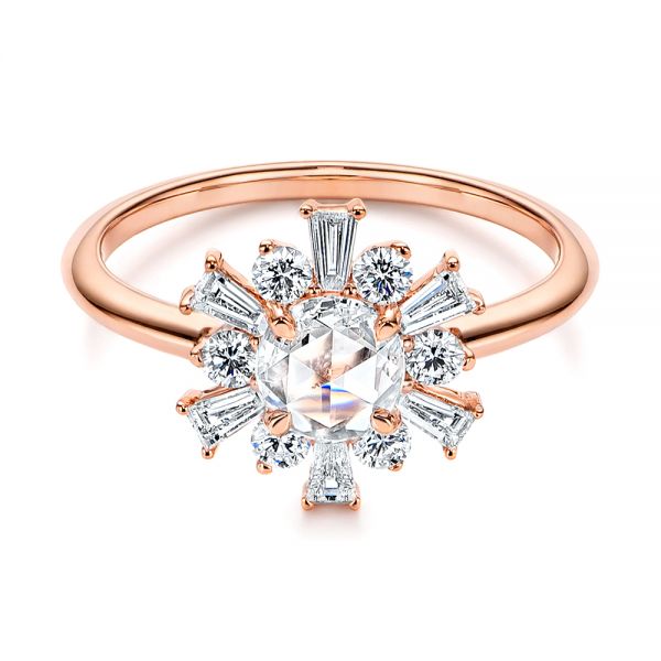 14k Rose Gold Baguette Cluster Halo And Rose Cut Diamond Engagement Ring - Flat View -  106181 - Thumbnail
