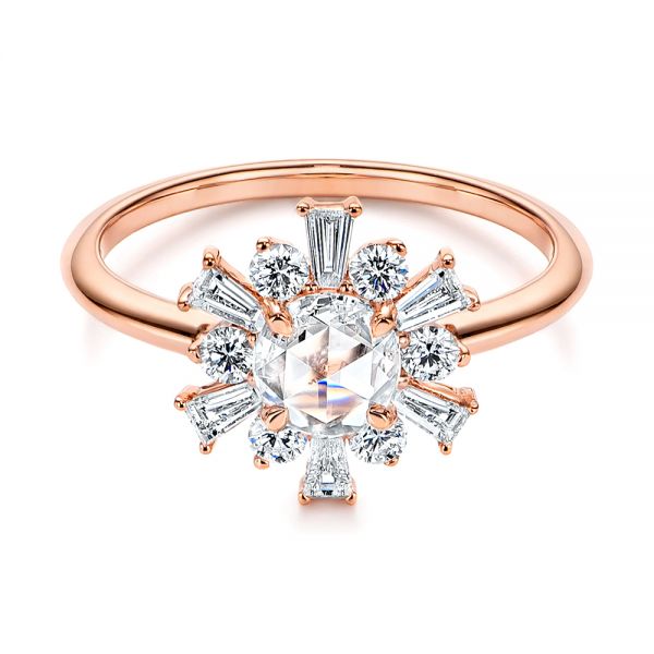 18k Rose Gold 18k Rose Gold Baguette Cluster Halo And Rose Cut Diamond Engagement Ring - Flat View -  106181 - Thumbnail