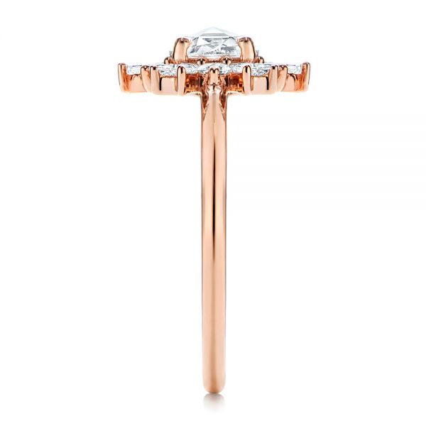 14k Rose Gold Baguette Cluster Halo And Rose Cut Diamond Engagement Ring - Side View - 106181