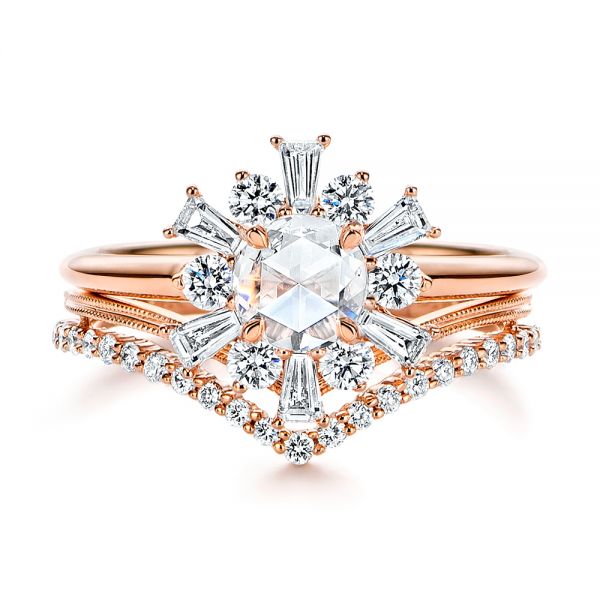 18k Rose Gold 18k Rose Gold Baguette Cluster Halo And Rose Cut Diamond Engagement Ring - Top View -  106181 - Thumbnail