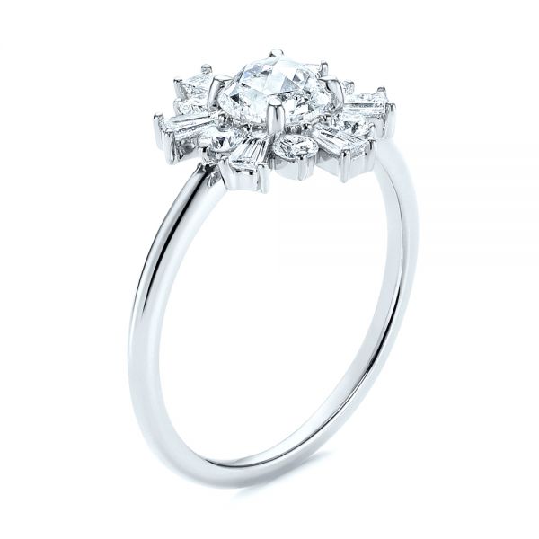 Platinum Baguette Cluster Halo And Rose Cut Diamond Engagement Ring