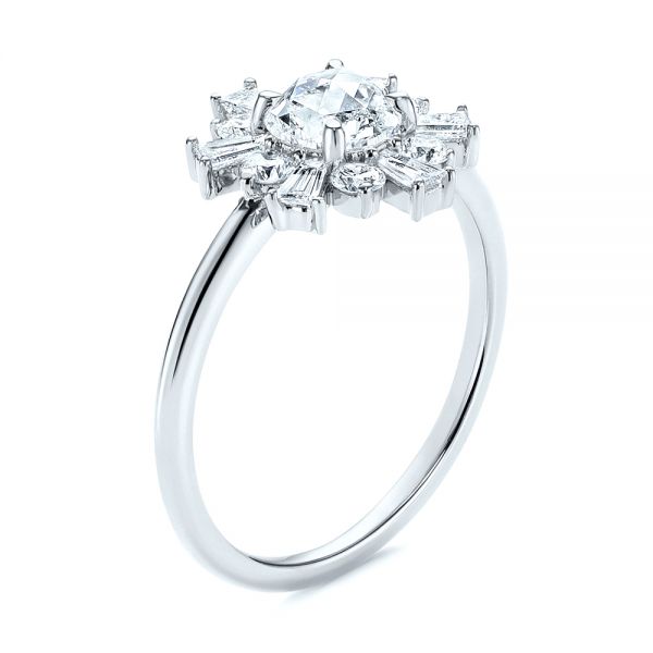 Platinum Platinum Baguette Cluster Halo And Rose Cut Diamond Engagement Ring - Three-Quarter View - 106181