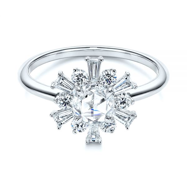 18k White Gold 18k White Gold Baguette Cluster Halo And Rose Cut Diamond Engagement Ring - Flat View -  106181 - Thumbnail