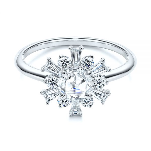 Platinum Platinum Baguette Cluster Halo And Rose Cut Diamond Engagement Ring - Flat View - 106181