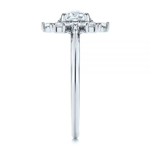 18k White Gold 18k White Gold Baguette Cluster Halo And Rose Cut Diamond Engagement Ring - Side View -  106181 - Thumbnail