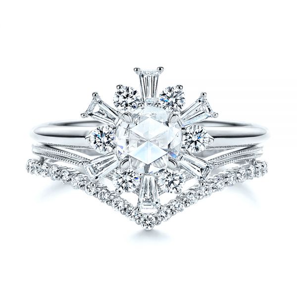 Platinum Platinum Baguette Cluster Halo And Rose Cut Diamond Engagement Ring - Top View - 106181