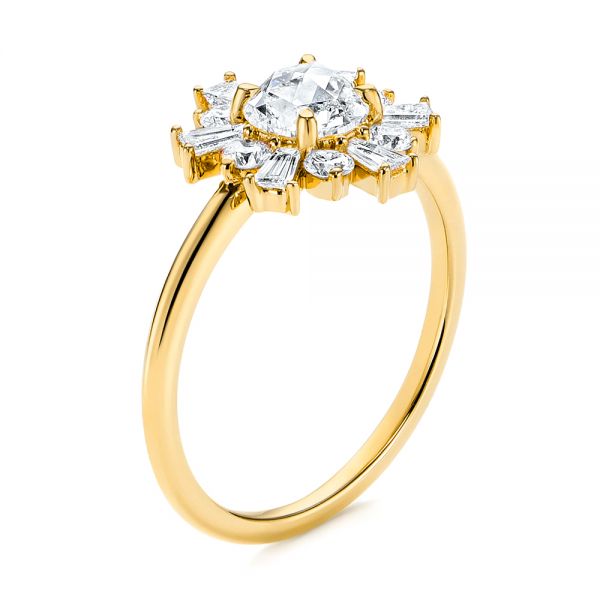 14k Yellow Gold 14k Yellow Gold Baguette Cluster Halo And Rose Cut Diamond Engagement Ring - Three-Quarter View - 106181