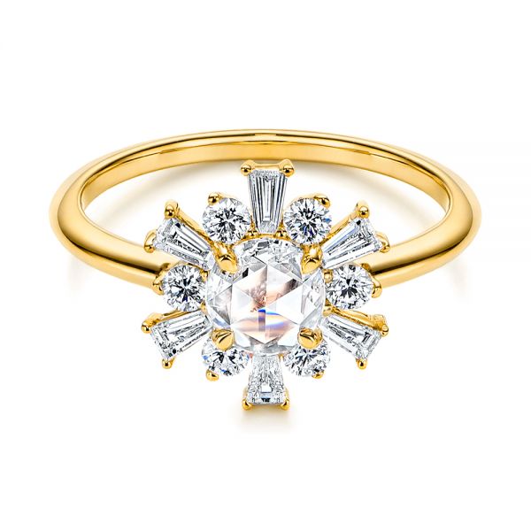 14k Yellow Gold 14k Yellow Gold Baguette Cluster Halo And Rose Cut Diamond Engagement Ring - Flat View -  106181 - Thumbnail