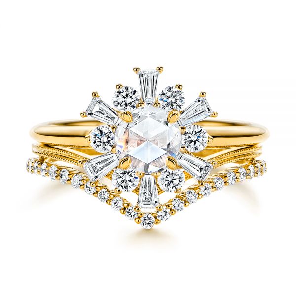 14k Yellow Gold 14k Yellow Gold Baguette Cluster Halo And Rose Cut Diamond Engagement Ring - Top View -  106181