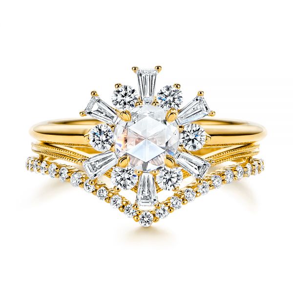14k Yellow Gold 14k Yellow Gold Baguette Cluster Halo And Rose Cut Diamond Engagement Ring - Top View - 106181