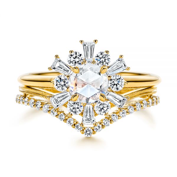 14k Yellow Gold 14k Yellow Gold Baguette Cluster Halo And Rose Cut Diamond Engagement Ring - Top View -  106181 - Thumbnail